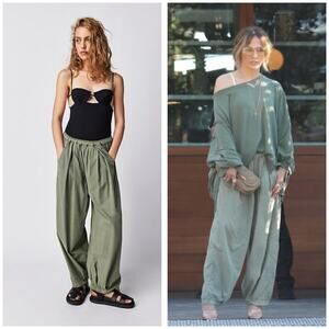 Free People To The Sky Parachute Pants Size Small Green Balloon Boho Minimalist